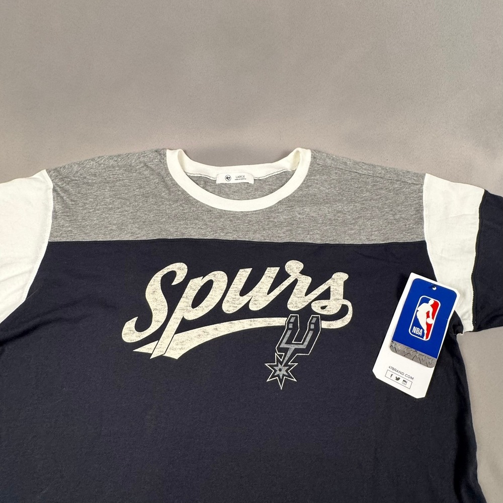 47 Brand San Antonio Spurs NBA T-Shirt Womens Large Colorblock Flint Black NWT
